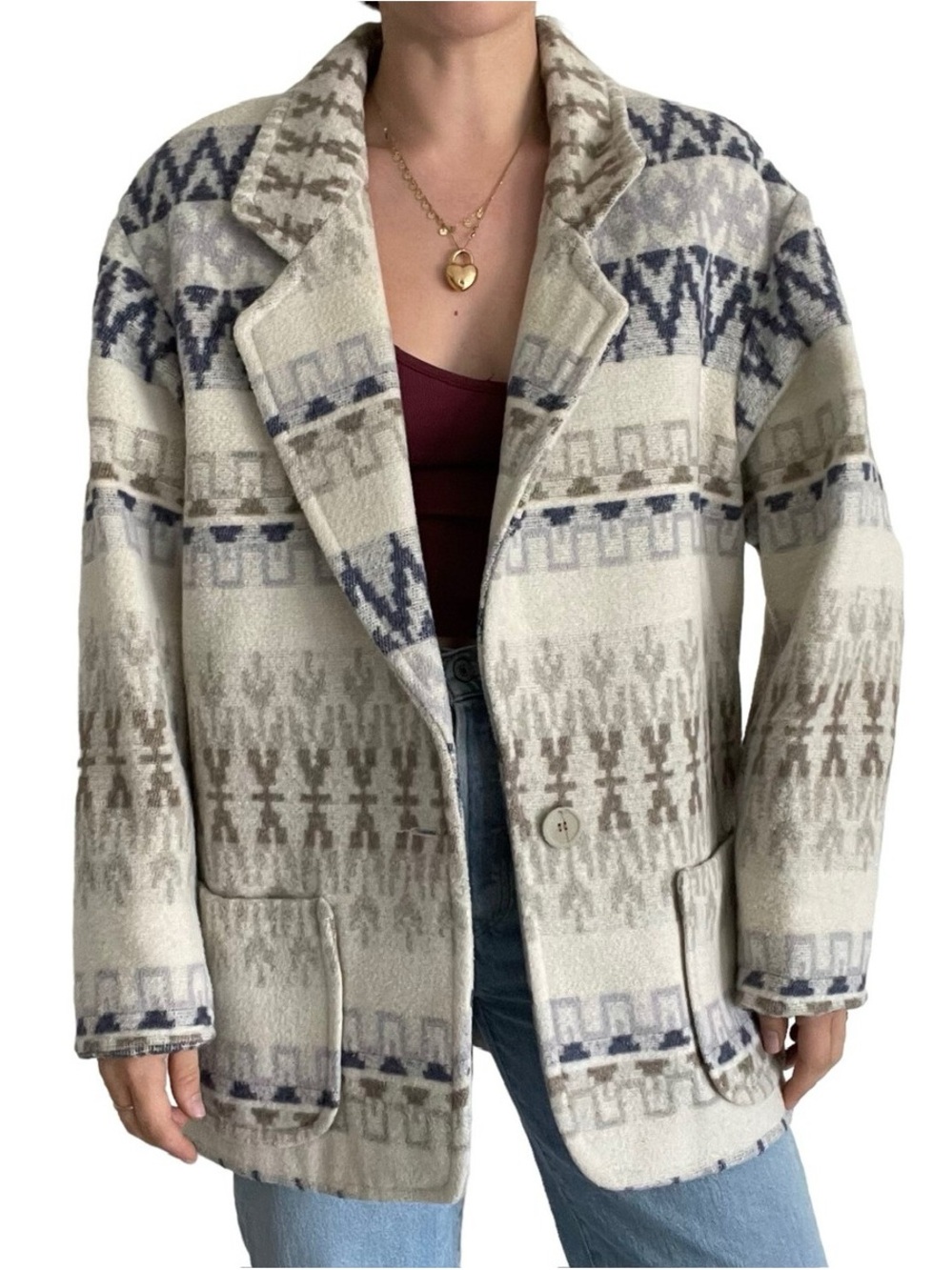 Vintage Antels Southwestern Blanket Jacket Fringe Western Shacket 1X
